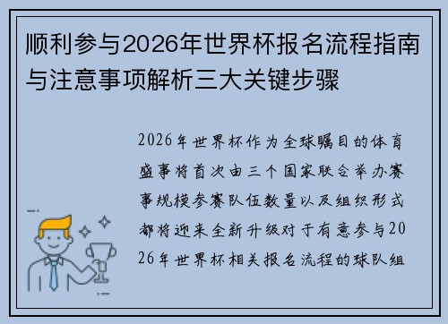 顺利参与2026年世界杯报名流程指南与注意事项解析三大关键步骤